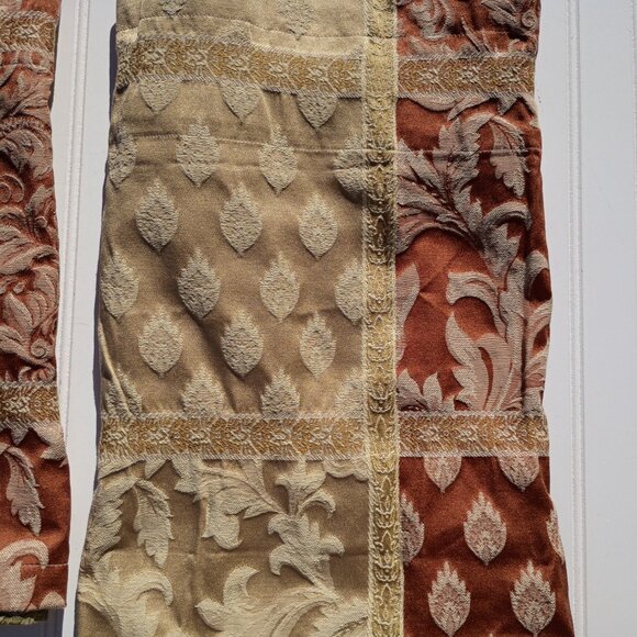 JC PENNEY Valances Sage Savannah Damask Floral Scroll Curtain Pair Gold Orange - Picture 3 of 10